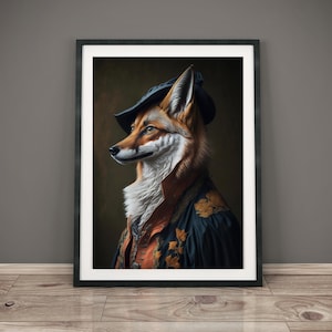 Fox Vintage Art Fox Portrait Fox wall art Animals Fun Portrait Animals Funny Art Renaissance Animal Aristocratic Animals
