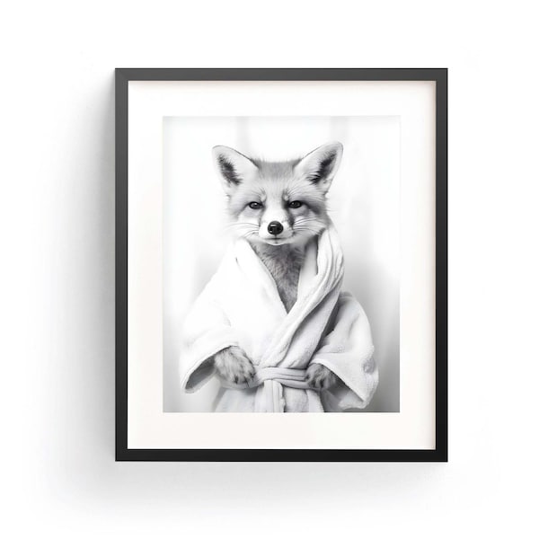 Fox In Bathrobe Fox Art Print Fox Wall Art Fox Bathroom Art Funny Fox Art Kids Bathroom Art Whimsy Animal Bath Time Art Animal In Bathrobe