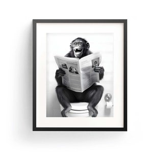 Chimps Wall Art Funny Bathroom Cute Chimps Art Chimpanzee Poster Chimpanzee Print Kids Bathroom Whimsy Animal Art Chimpanzee Reading