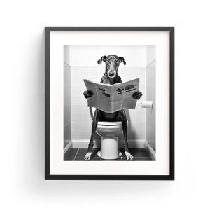 Greyhound Wall Art Funny Bathroom Greyhound Gift Animal in Toilet Dog Art Lover Whimsy Animal Art Adorable Greyhound Dog Art Nursery Decor