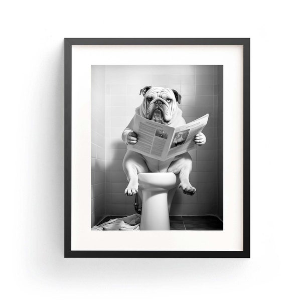 Bulldog Wall Art Funny Bathroom Bulldog Gift Animal in Toilet Dog Art Lover Whimsy Animal Art Adorable Bulldog Dog Art Nursery Wall Decor