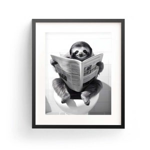 Sloth Wall Art Funny Bathroom Sloth Toilet Poster Sloth Lover Gift Bathroom Print Sloth Poster Art Whimsy Animal Art Sloth Reading