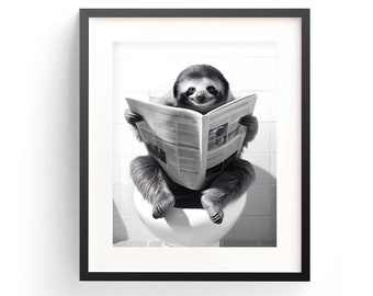 Sloth Wall Art Funny Bathroom Sloth Toilet Poster Sloth Lover Gift Bathroom Print Sloth Poster Art Whimsy Animal Art Sloth Reading