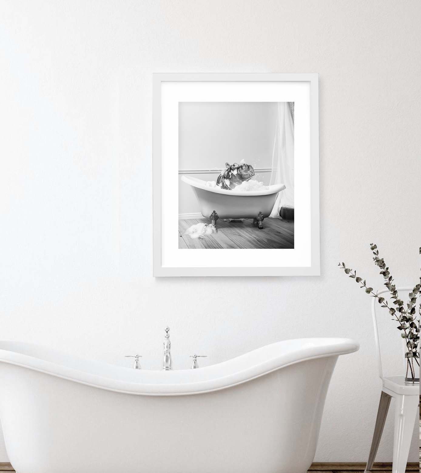 Hippo in a Tub Wall Decor Bathroom Hippo Taking Shower Cute Etsy
