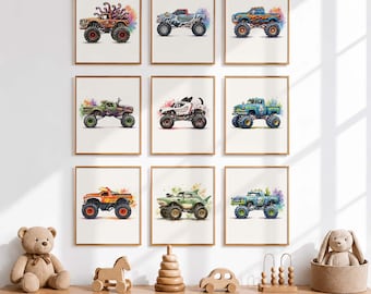 Monstertruck Kinderzimmer Kunst Set, Junge Zimmer Dekor, Kleinkind Drucke (digitaler Download)