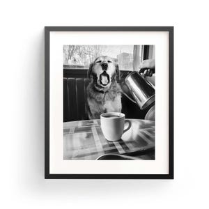 Vintage Yawning Dog Poster Coffee Shop Decor For Dogs Photography Print Funny Kitchen Dining Room Decor Black And White Kitchen Wall Art