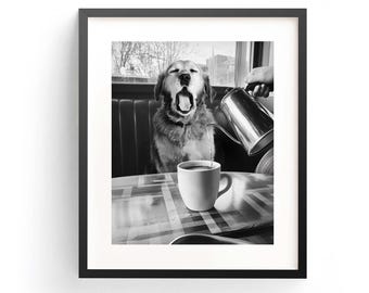 Golden Retriever Yawning Dog Print, Funny Pet Café Poster (Digital Download)
