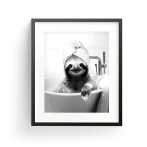 Sloth In Bathrobe Sloth Art Print Sloth Wall Art Sloth Bathroom Art Funny Sloth Art Kids Bathroom Art Whimsy Animal Bath Time Art