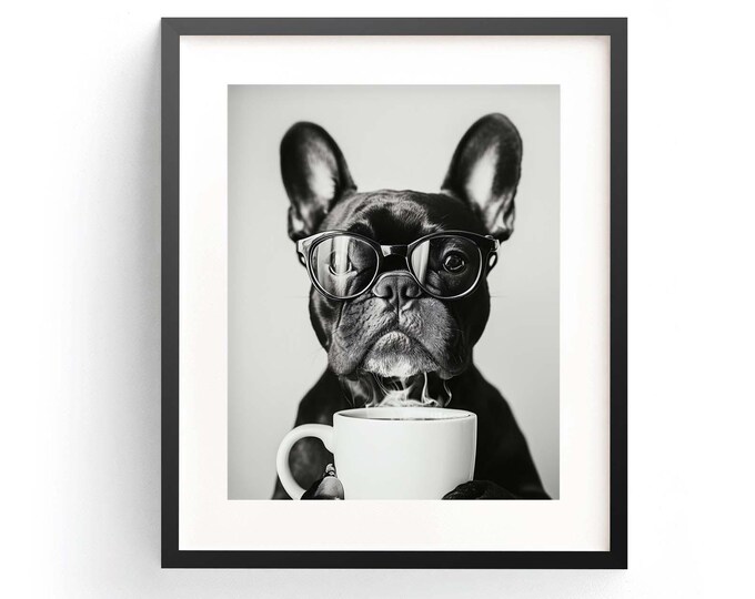 French Bulldog Coffee Wall Art Black and White Print French Bulldog Bar ...