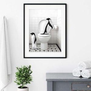 Adorable Penguins Penguins Toilet Bowl Printable Wall Art Penguin Poop Penguin Poster Bathroom Art Print Penguins Bathtub Nursery Wall Art image 2