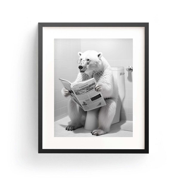 Polar Bear Wall Art Funny Bathroom Cute Polar Bear Polar Bear Poster Polar Bear Print Kids Bathroom Adorable Animal Art  Polar Bear Reading