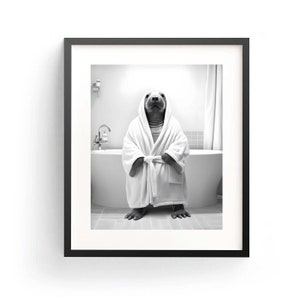 Walrus In Bathrobe Walrus Art Print Walrus Wall Art Walrus Art Funny Walrus Art Kids Bathroom Art Walrus Animal Bath Time Art