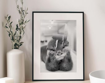 Otter Bathtub Wall Art, Adorable Animal Print (Digital Download)
