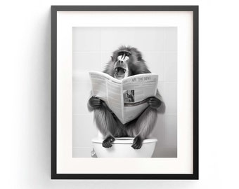 Mandrill Wall Art Funny Bathroom Cute Mandrill Art Mandrill Poster Mandrill Art Print Kids Bathroom Adorable Animal Art Monkey Reading