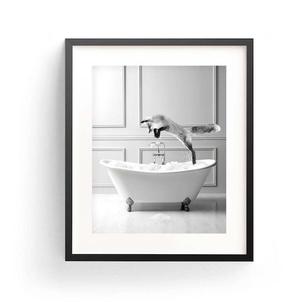 Adorable Fox Art Fox in Bathtub Printable Wall Art Fox Lover Gift Fox Art Print Bathroom Art Print Fox Jump Bathtub Nursery Wall Art