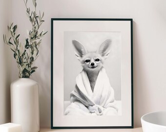 Fennec Fox in Robe Print, Funny Animal Bathroom Art (Digital Download)