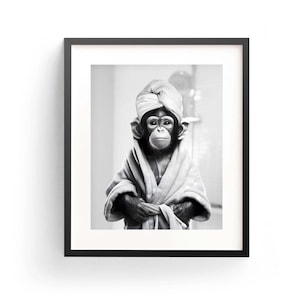 Chimp In Bathrobe, Chimp Art Print, chimpanzee Wall Decor, Chimp Bathroom Art, Funny Chimp Art, Kids Bathroom Poster, Bath Time Art Print