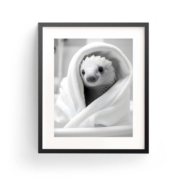 Pangolin In Bathrobe Pangolin Art Print Pangolin Wall Art Pangolin Lover Funny Pangolin Kids Bathroom Art Pangolin In Bathtub