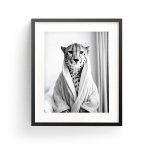 Cheetah In Bathrobe Cheetah Art Print Cheetah Wall Art Cheetah Lover Gift Cute Cheetah Decor Kids Bathroom Art Cheetah In Bathtub Adorable