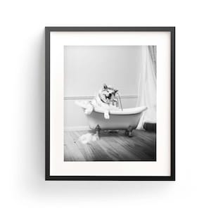 Doggy in a Tub Wall Decor Bathroom Doggy Taking Shower Cute Doggy Poster Kids Bathroom Art Instant Download