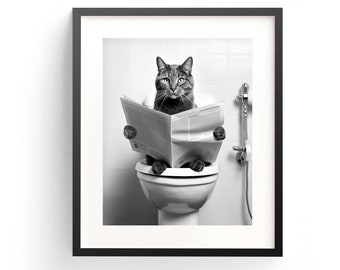 Domestic Shorthair Cat Wall Art Funny Bathroom Cute Meow Art Adorable Cat Poster Funny Car Print Animal Bathroom Cute Cat Reading Cute Meow