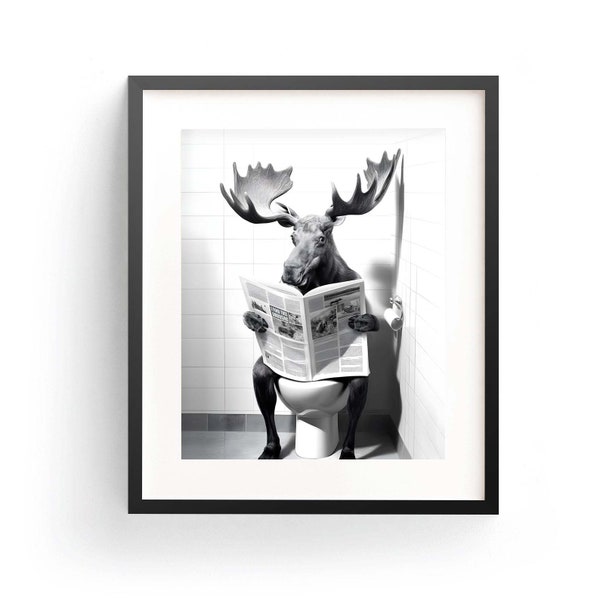 Moose Wall Art Funny Bathroom Cute Moose Art Moose Poster Moose Print Kids Bathroom Whimsy Animal Art Moose Reading Cute Moose Nursery