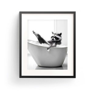 Raccoon in Tub Printable Art, Whimsical Bathroom Wall Decor (Digital Download)