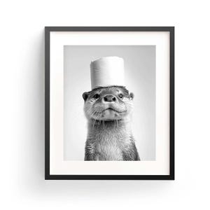 Arte de pared de nutria: adorable nutria sosteniendo papel higiénico, adorable nutria en la bañera, arte de pared imprimible, regalo para amantes de las nutrias, linda decoración de baño con animales.