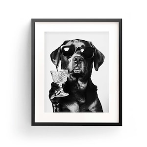 ラブラドールカクテルウォールアート（白黒プリント）ラブラドールバーカートプリント犬ギフトおもしろ犬ポスターバーデコレーションキッチンデコレーションデジタルダウンロード