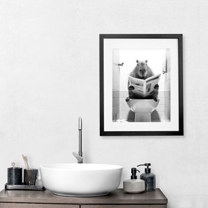 Capybara Reading Newspaper Bathroom Art Print (Digital Download) image 4