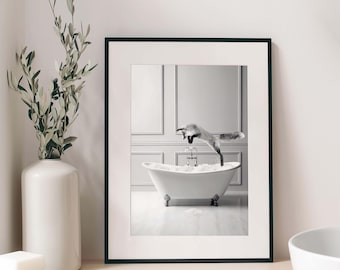Fox Jumping Bathtub Art Print, Whimsical Bathroom Wall Decor (Digital Download)
