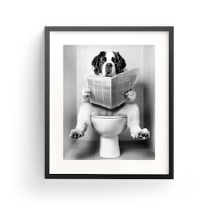 Arte de pared de perro San Bernardo Lindo San Bernardo Divertido Baño Impresión de San Bernardo Divertido Regalo para amantes de los perros San Bernardo Adorable Animal Baño