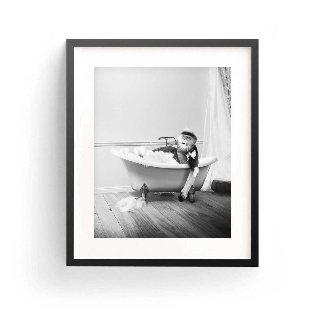 Monkey in a Tub Wall Decor Bathroom Monkey Taking Shower Cute Etsy