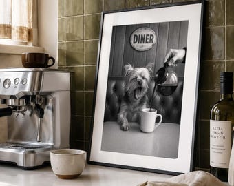 Yorkshire Terrier Yawning Print, Funny Dog Cafe Poster (Digital Download)