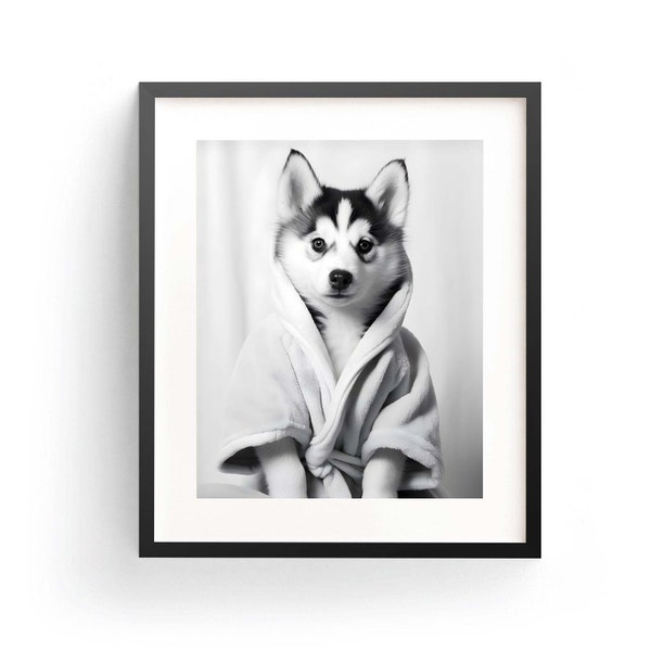 Husky In Bathrobe Husky Art Print Baby Husky Art Baby Husky Bathroom Cute Baby Husky Kids Bathroom Art Funny Husky Print Husky Bathroom