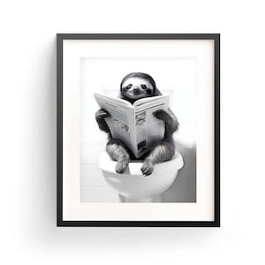 Sloth Wall Art Funny Bathroom Sloth Toilet Poster Sloth Lover Gift Bathroom Print Sloth Poster Art Whimsy Animal Art Sloth Reading
