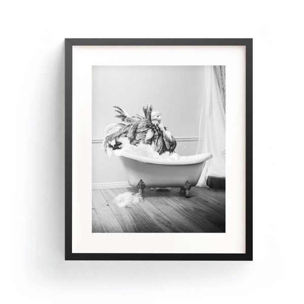 Ostrich in a Tub Wall Decor Bathroom Ostrich Taking Shower Cute Ostrich Poster Kids Bathroom Art Instant Download