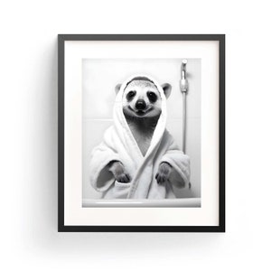 Meerkat In Bathrobe Meerkat Print Meerkat Art Meerkat Lover Funny Meerkat Kids Bathroom Art Meerkat In Bathtub Adorable Animal