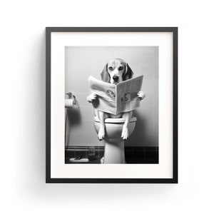 Beagle Wall Art Funny Bathroom Beagle Gift Animal in Toilet Dog Art Lover Whimsy Animal Art Adorable Beagle Dog Art Nursery Wall Decor Art