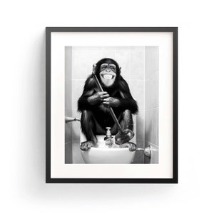 Chimp In Bathrobe Chimp Art Print Chimpanzee Art Chimp Bathroom Art Funny Monkey Art Kids Bathroom Art Cheeky Chimp Chimp Toilet Bowl