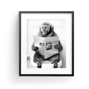 Capuchin Wall Art Funny Bathroom Cute Capuchin Art Capuchin Poster Capuchin Print Kids Bathroom Whimsy Animal Art Capuchin Reading