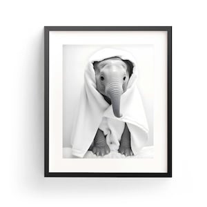 Elephant In Bathrobe Elephant Art Print Elephant Wall Art Elephant Bathroom Funny Elephant Art Kids Bathroom Art Whimsy Animal Bath Time Art