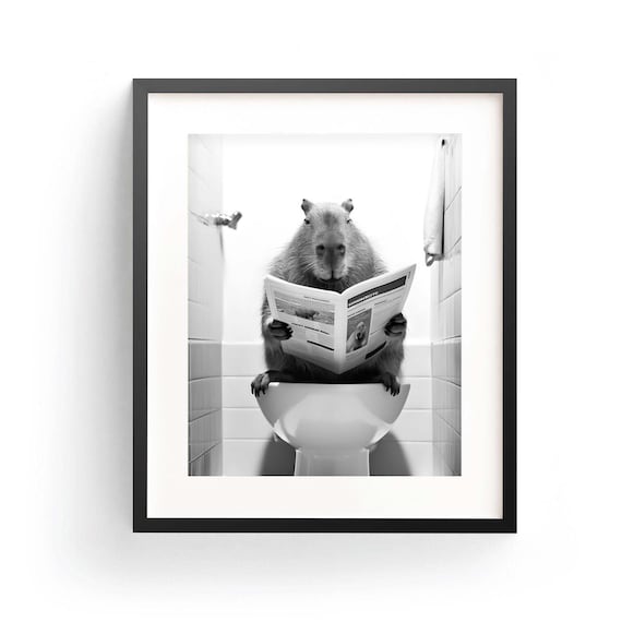 Capybara Wall Art Funny Bathroom Cute Capybara Art Capybara Poster Capybara Print Kids Bathroom Whimsy Animal Art Capybara Reading