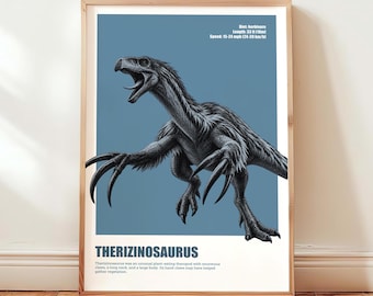 Therizinosaurus Dinosaur Wall Art, Therizinosaurus Print, Dinosaur Nursery Decor, Dino Art for Kids, Boys Room Poster, Digital Download