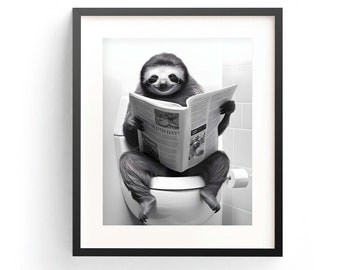 Sloth Wall Art Funny Bathroom Sloth Toilet Poster Sloth Lover Gift Bathroom Print Sloth Poster Art Whimsy Animal Art Kids Bathroom