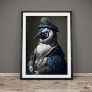 Penguin Vintage Art Penguin Portrait Penguin wall art Animals Fun Portrait Animals Funny Art Renaissance Animal Aristocratic Animals