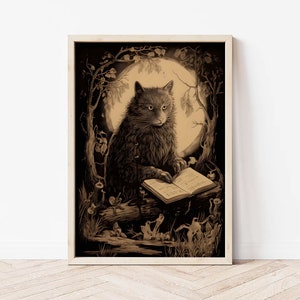 Cat Reading Book Meow Boho Print Animal Read Book Cat Reading Art Animal Reading Print Cat illustration Art Animal Studying Art