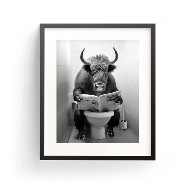 Bison Wall Art Funny Bathroom Cute Bison Art Bison Poster Bison Art Print Kids Bathroom Adorable Animal Art Bison Reading Cute Bison Nursery