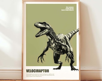 Velociraptor Dinosaur Print, Kids Room Wall Art (Digital Download)