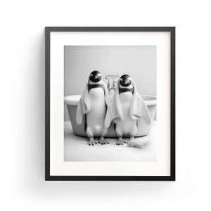 Penguin In Bathrobe Penguin Art Print Penguin Wall Art llama Penguin Art Funny llama Art Kids Bathroom Art Whimsy Animal Bath Time Art